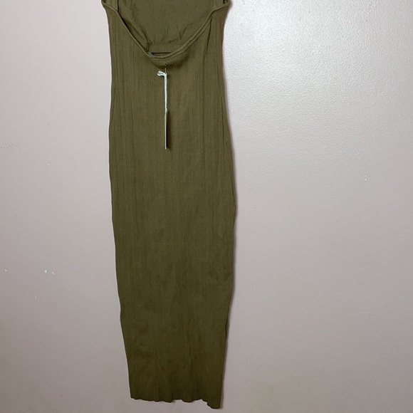 Enza Costa Compact Cotton Rib Scoop Back Midi Dress in Fatigue - Picture 5 of 7